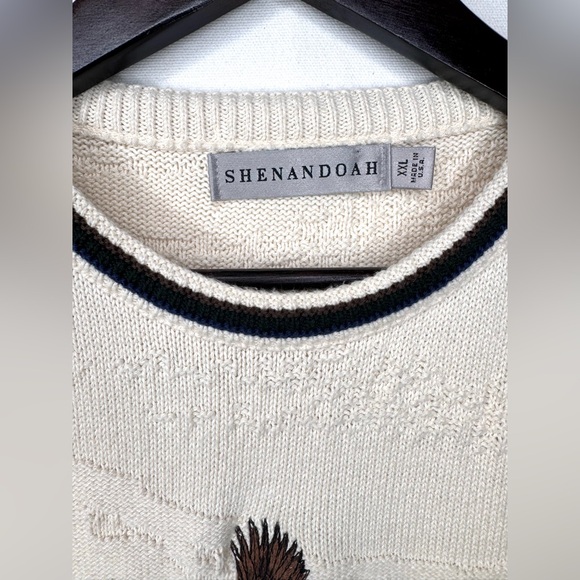 VTG Shenandoah Sweater Cream embroidered Bald Eagle Mountains chunky-knit Sz XXL - Picture 4 of 9